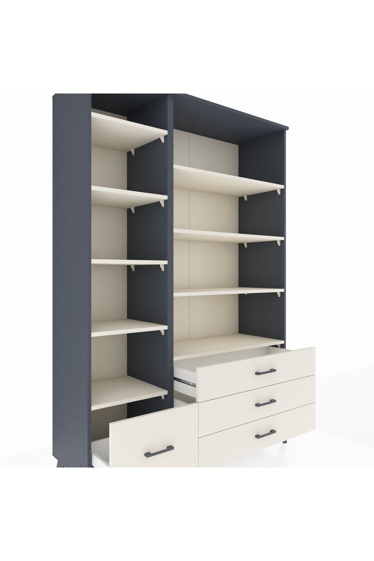 Hyperion Dolap 9 Raflı 4 Çekmeceli  132x44x195 Antrasit-Aytaşı/Aytaşı