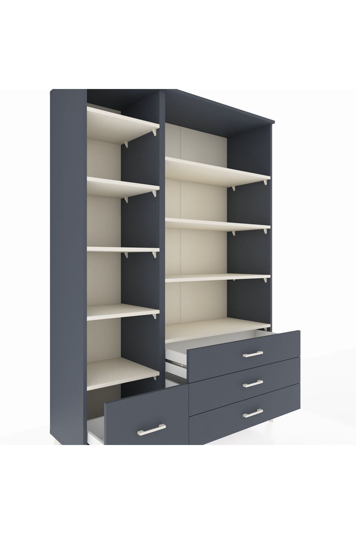 Hyperion Dolap 9 Raflı 4 Çekmeceli  132x44x195 Antrasit-Aytaşı/Antrasit