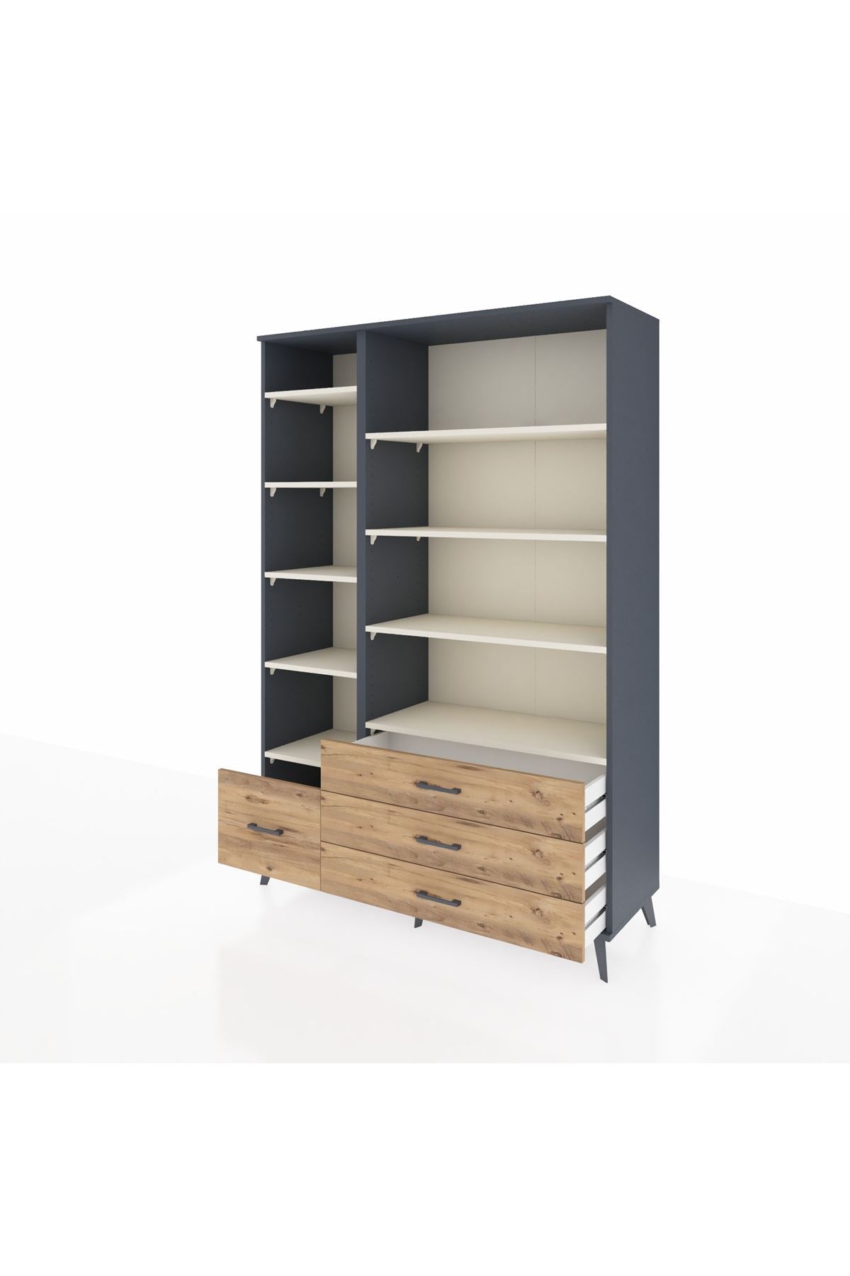 Hyperion Dolap 9 Raflı 4 Çekmeceli  132x44x195 Antrasit-Aytaşı/Çam