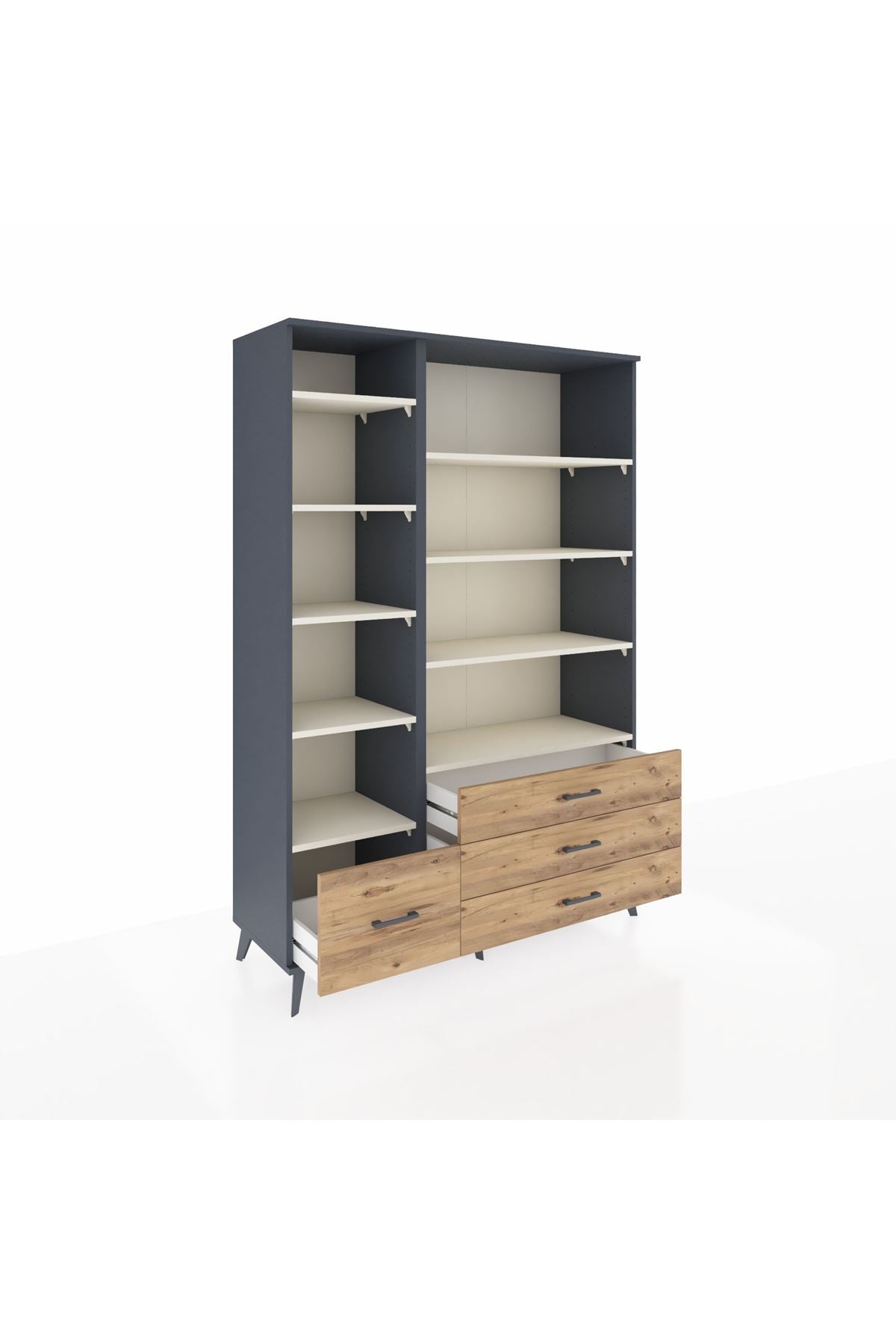 Hyperion Dolap 9 Raflı 4 Çekmeceli  132x44x195 Antrasit-Aytaşı/Çam