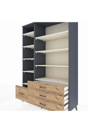 Hyperion Dolap 9 Raflı 4 Çekmeceli  132x44x195 Antrasit-Aytaşı/Çam