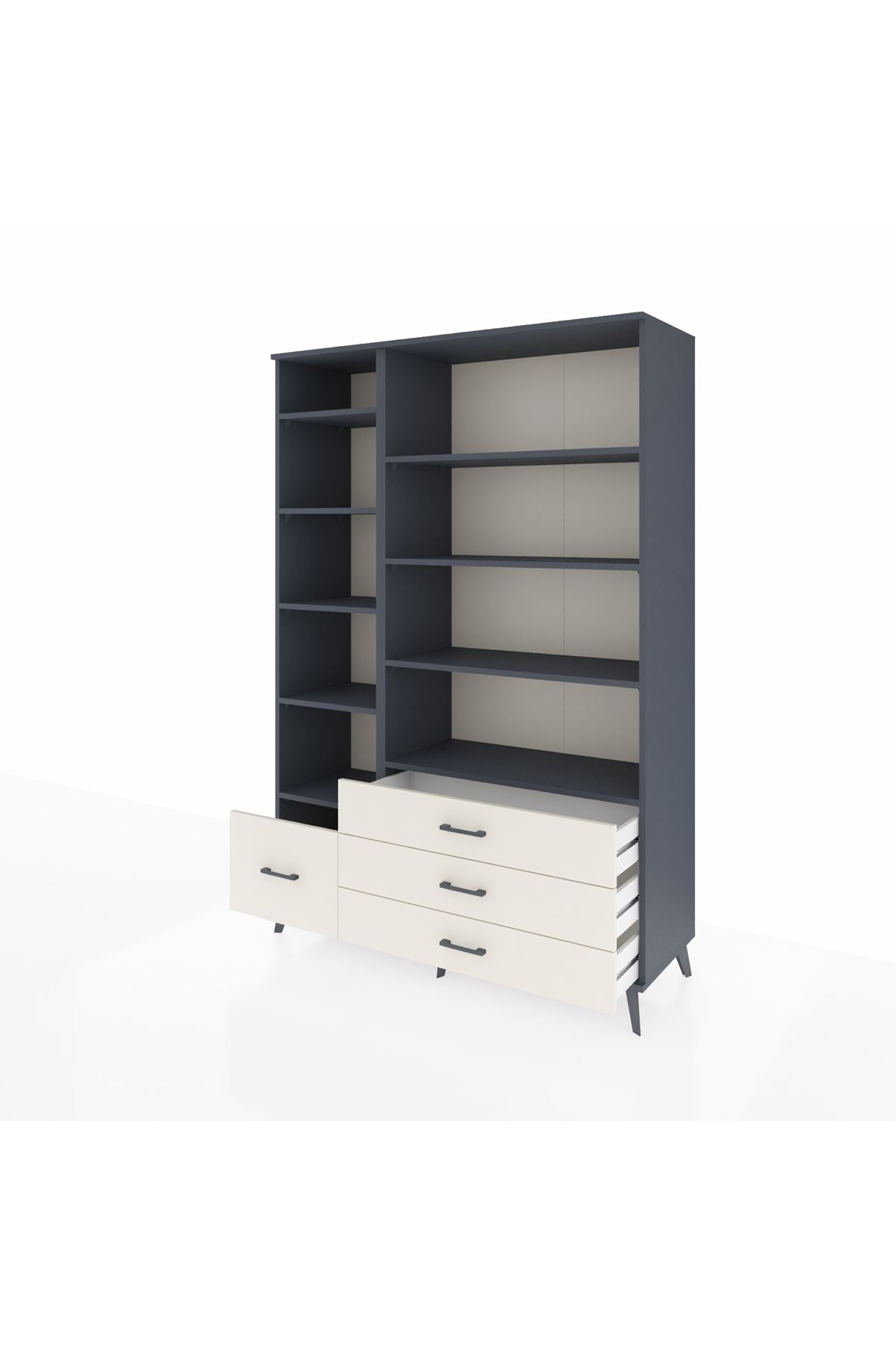 Hyperion Dolap 9 Raflı 4 Çekmeceli  132x44x195 Antrasit-Antrasit/Aytaşı