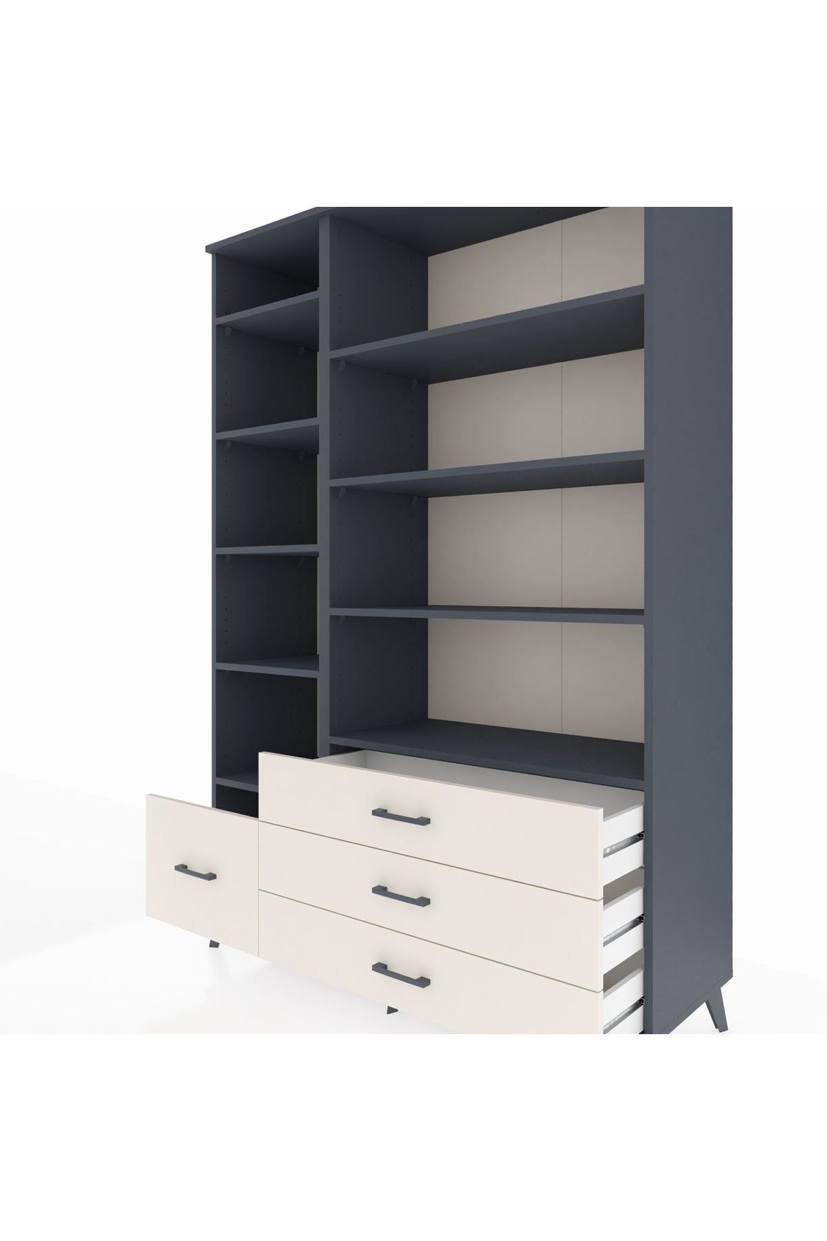 Hyperion Dolap 9 Raflı 4 Çekmeceli  132x44x195 Antrasit-Antrasit/Aytaşı