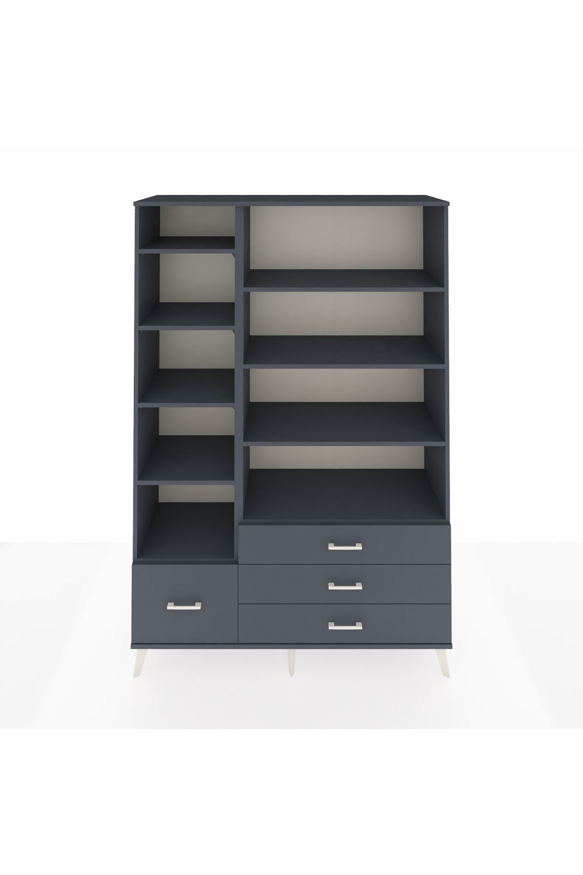 Hyperion Dolap 9 Raflı 4 Çekmeceli  132x44x195 Antrasit-Antrasit/Antrasit