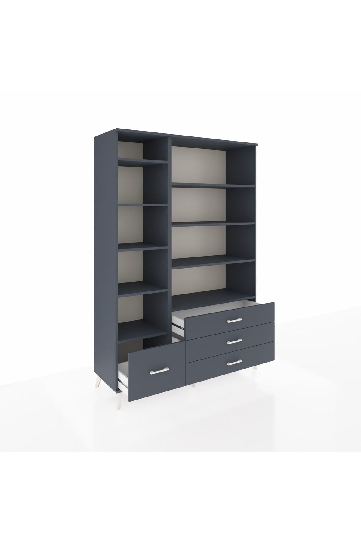 Hyperion Dolap 9 Raflı 4 Çekmeceli  132x44x195 Antrasit-Antrasit/Antrasit