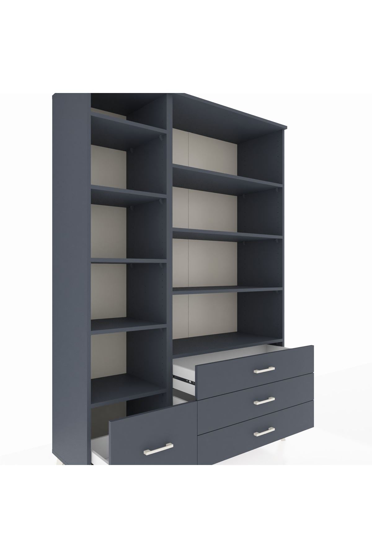 Hyperion Dolap 9 Raflı 4 Çekmeceli  132x44x195 Antrasit-Antrasit/Antrasit