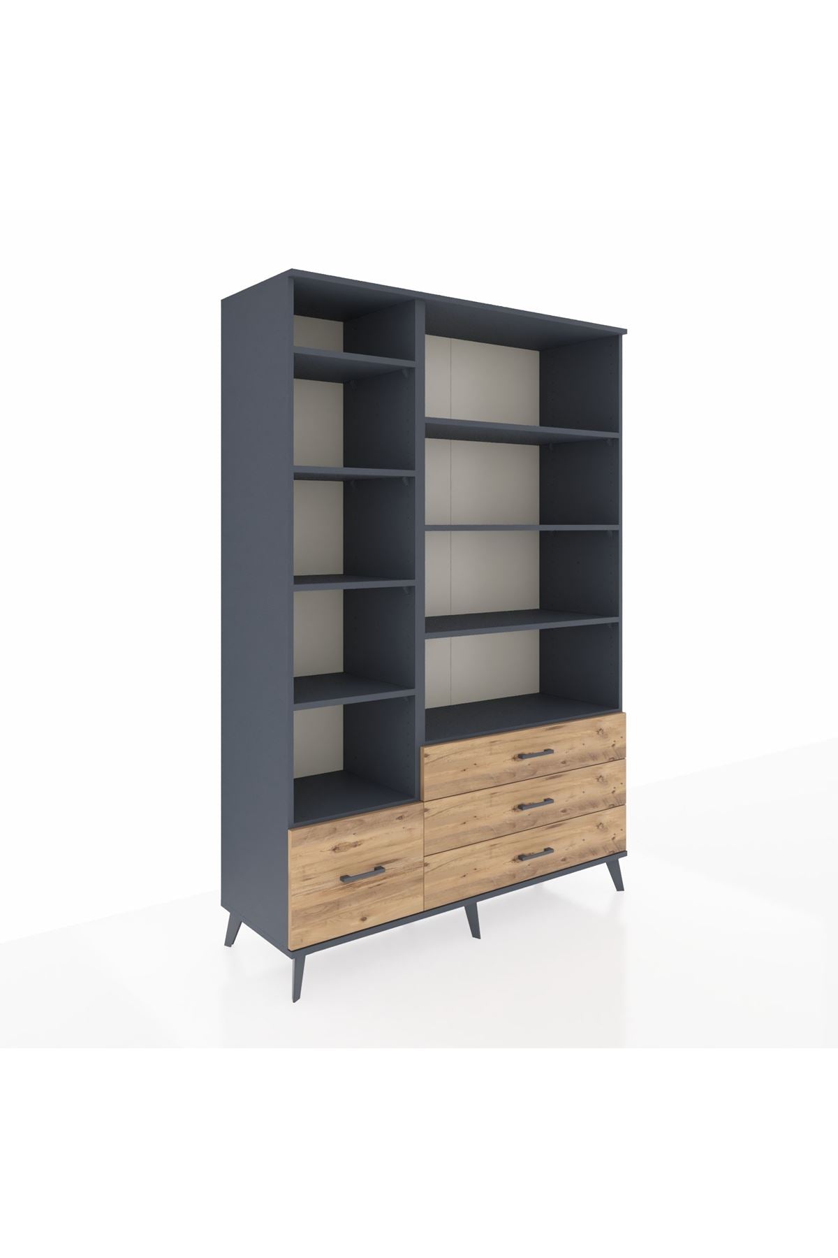 Hyperion Dolap 9 Raflı 4 Çekmeceli  132x44x195 Antrasit-Antrasit/Çam