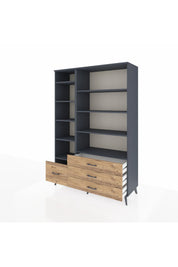 Hyperion Dolap 9 Raflı 4 Çekmeceli  132x44x195 Antrasit-Antrasit/Çam