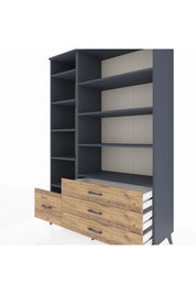 Hyperion Dolap 9 Raflı 4 Çekmeceli  132x44x195 Antrasit-Antrasit/Çam