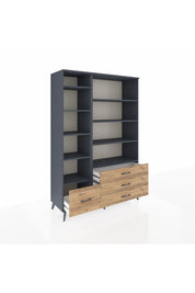 Hyperion Dolap 9 Raflı 4 Çekmeceli  132x44x195 Antrasit-Antrasit/Çam