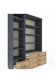 Hyperion Dolap 9 Raflı 4 Çekmeceli  132x44x195 Antrasit-Antrasit/Çam