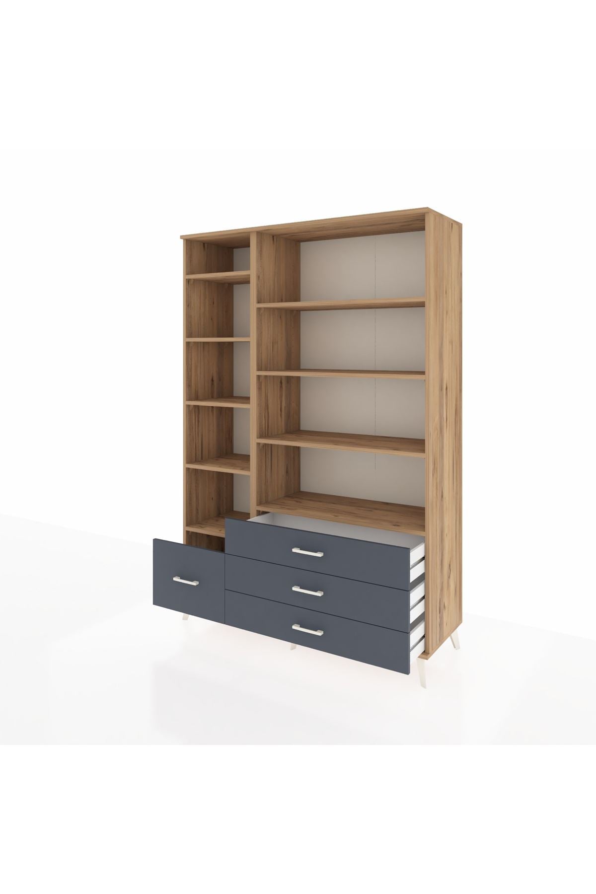 Hyperion Dolap 9 Raflı 4 Çekmeceli  132x44x195 Çam-Çam/Antrasit