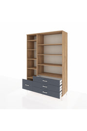 Hyperion Dolap 9 Raflı 4 Çekmeceli  132x44x195 Çam-Çam/Antrasit