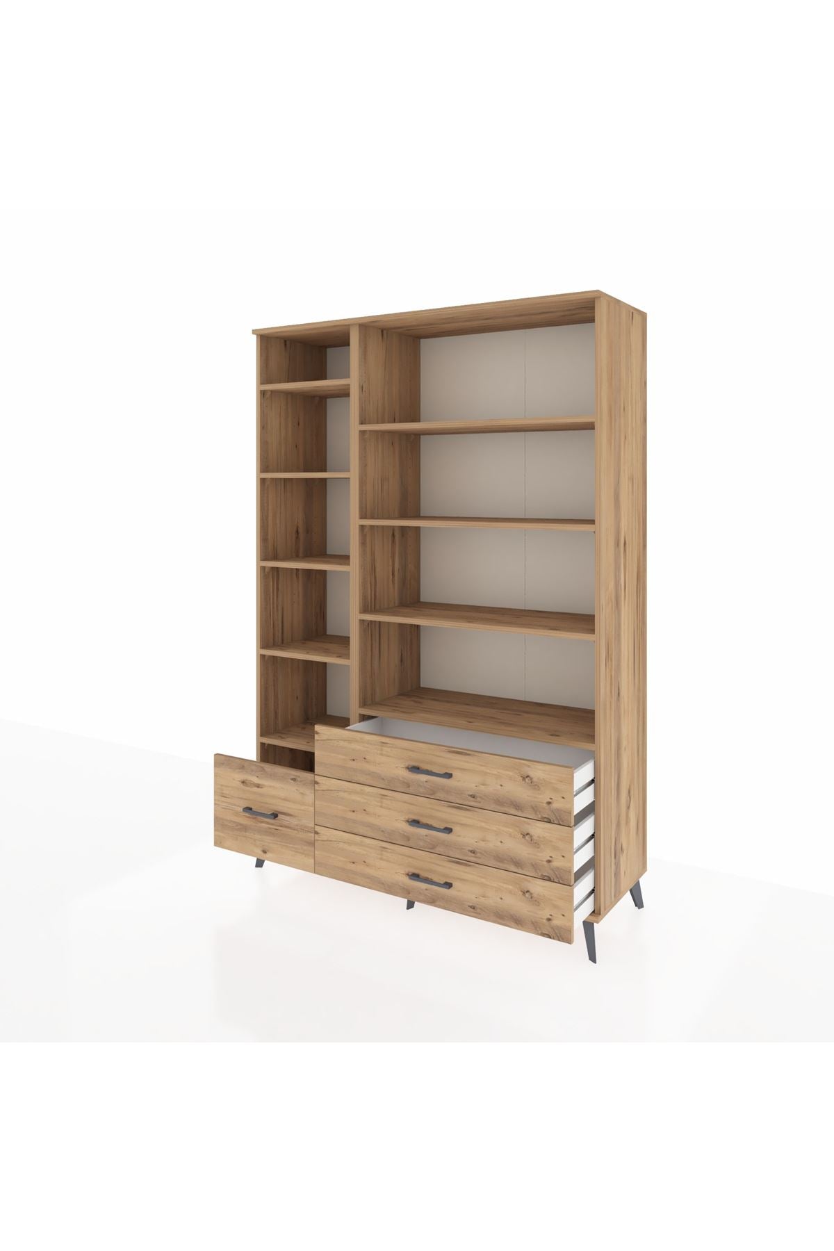 Hyperion Dolap 9 Raflı 4 Çekmeceli  132x44x195 Çam-Çam/Çam