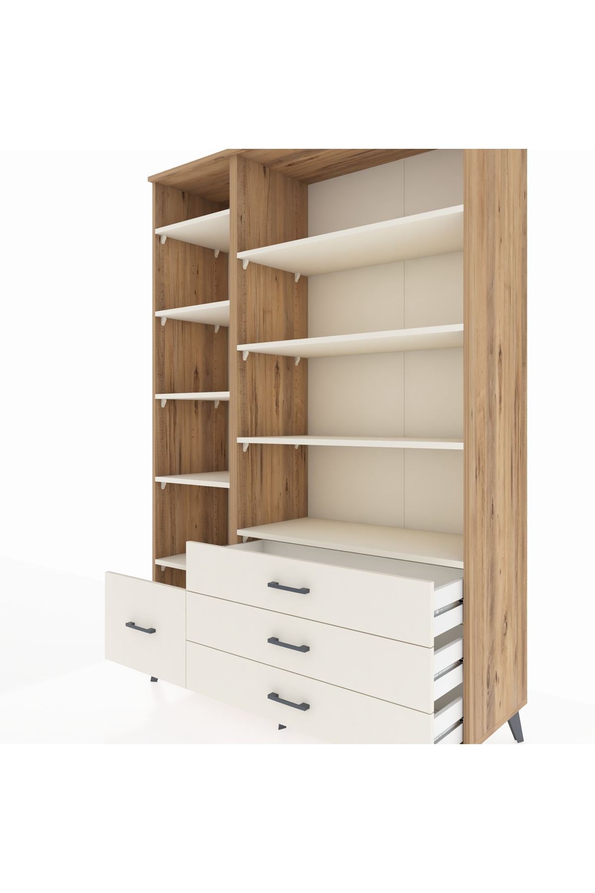 Hyperion Dolap 9 Raflı 4 Çekmeceli  132x44x195 Çam-Aytaşı/Aytaşı