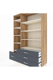 Hyperion Dolap 9 Raflı 4 Çekmeceli  132x44x195 Çam-Aytaşı/Antrasit