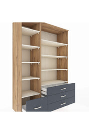 Hyperion Dolap 9 Raflı 4 Çekmeceli  132x44x195 Çam-Aytaşı/Antrasit