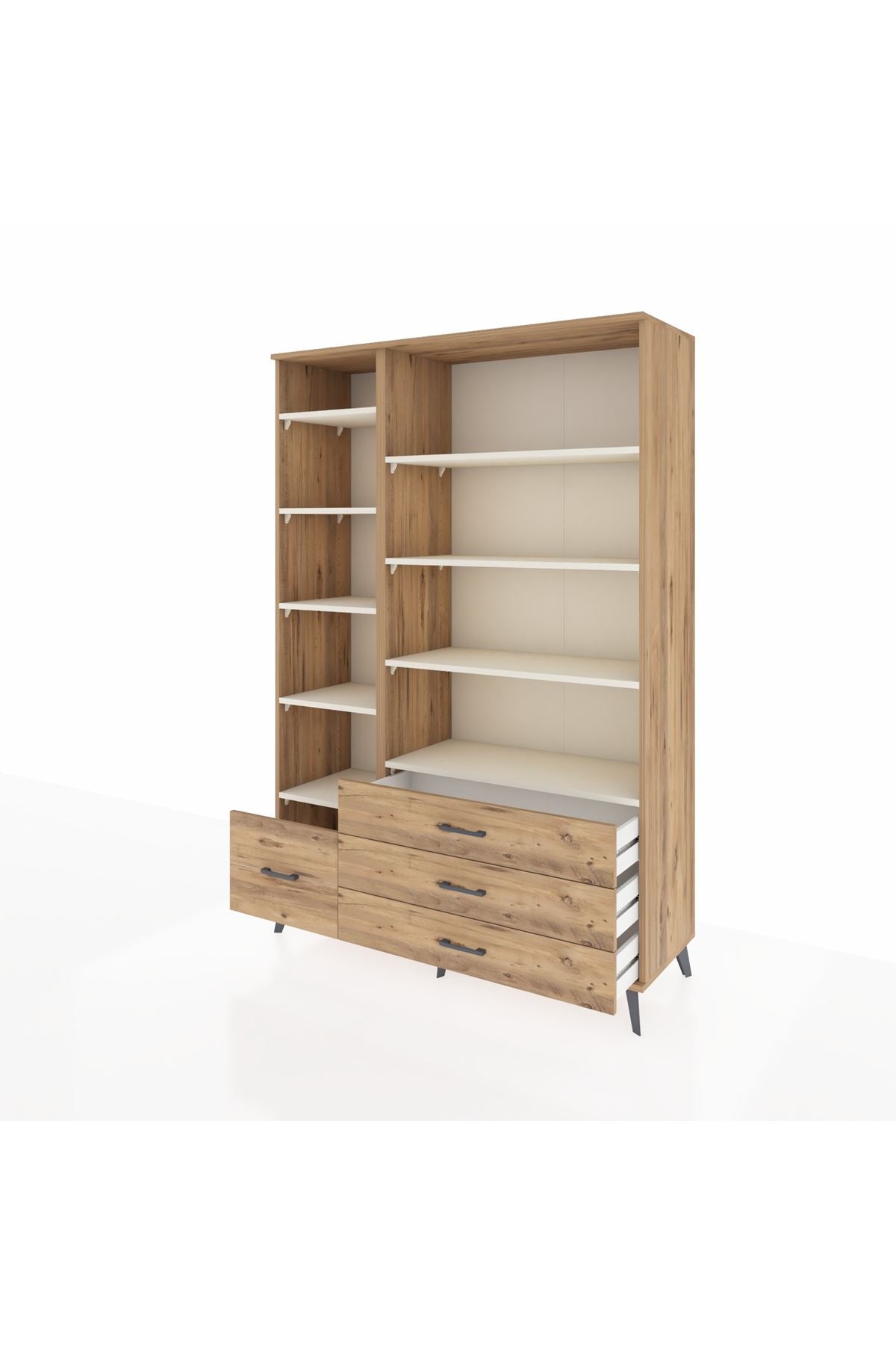 Hyperion Dolap 9 Raflı 4 Çekmeceli  132x44x195 Çam-Aytaşı/Çam