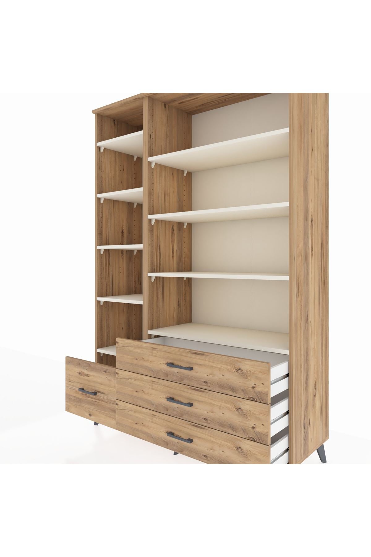 Hyperion Dolap 9 Raflı 4 Çekmeceli  132x44x195 Çam-Aytaşı/Çam