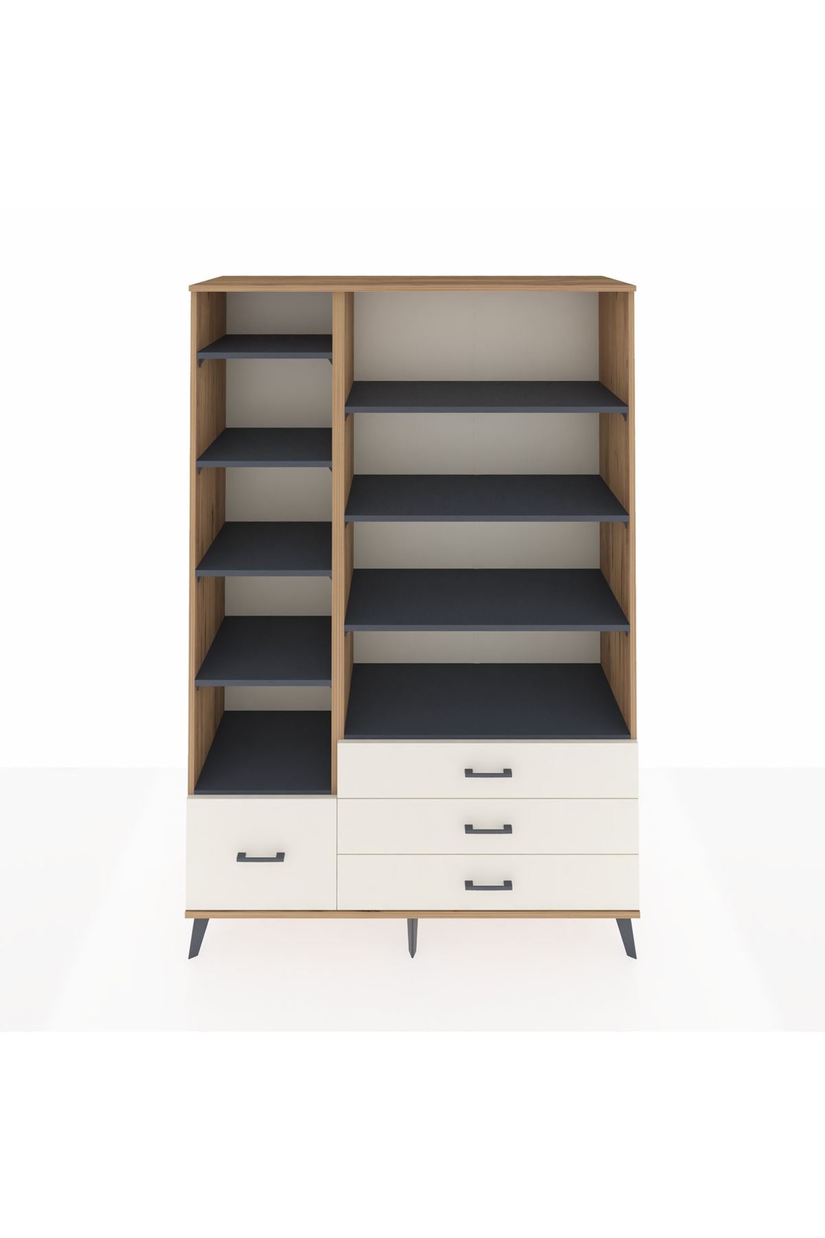 Hyperion Dolap 9 Raflı 4 Çekmeceli  132x44x195 Çam-Antrasit/Aytaşı