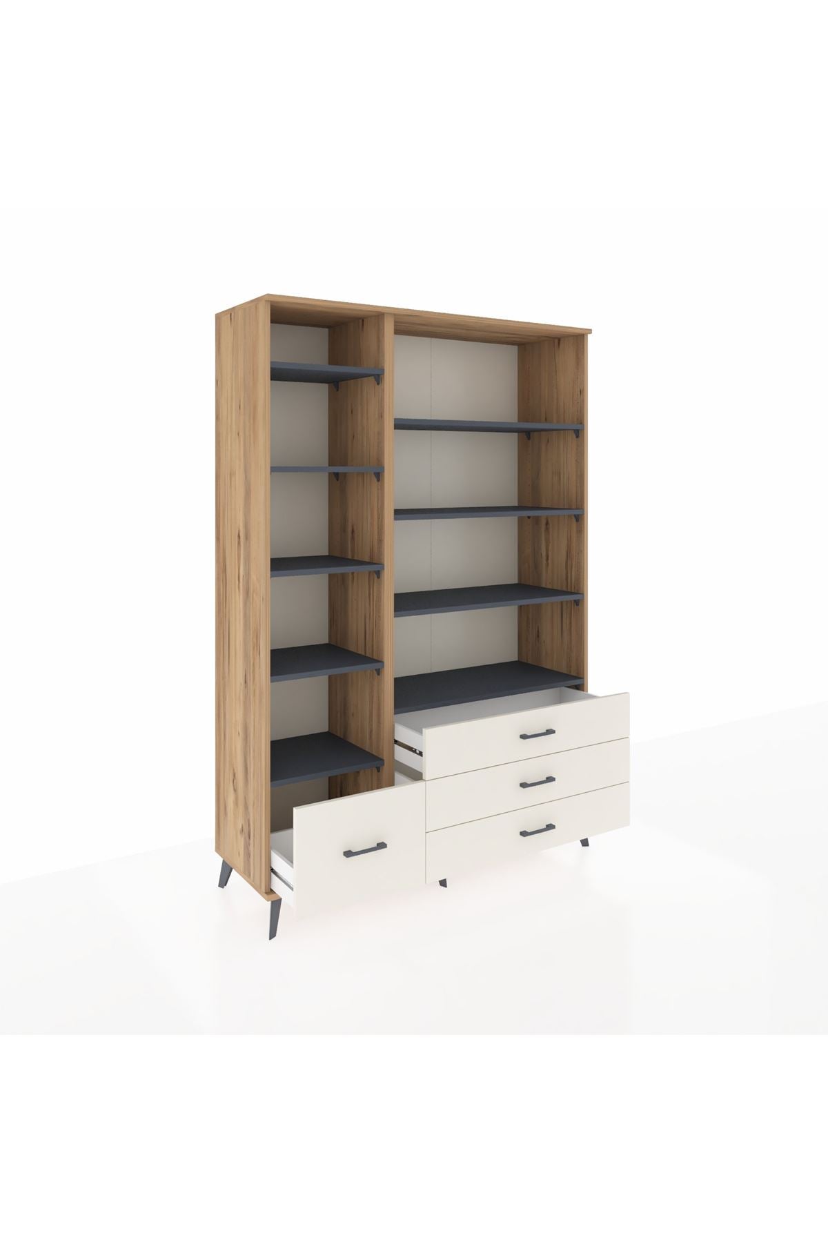 Hyperion Dolap 9 Raflı 4 Çekmeceli  132x44x195 Çam-Antrasit/Aytaşı