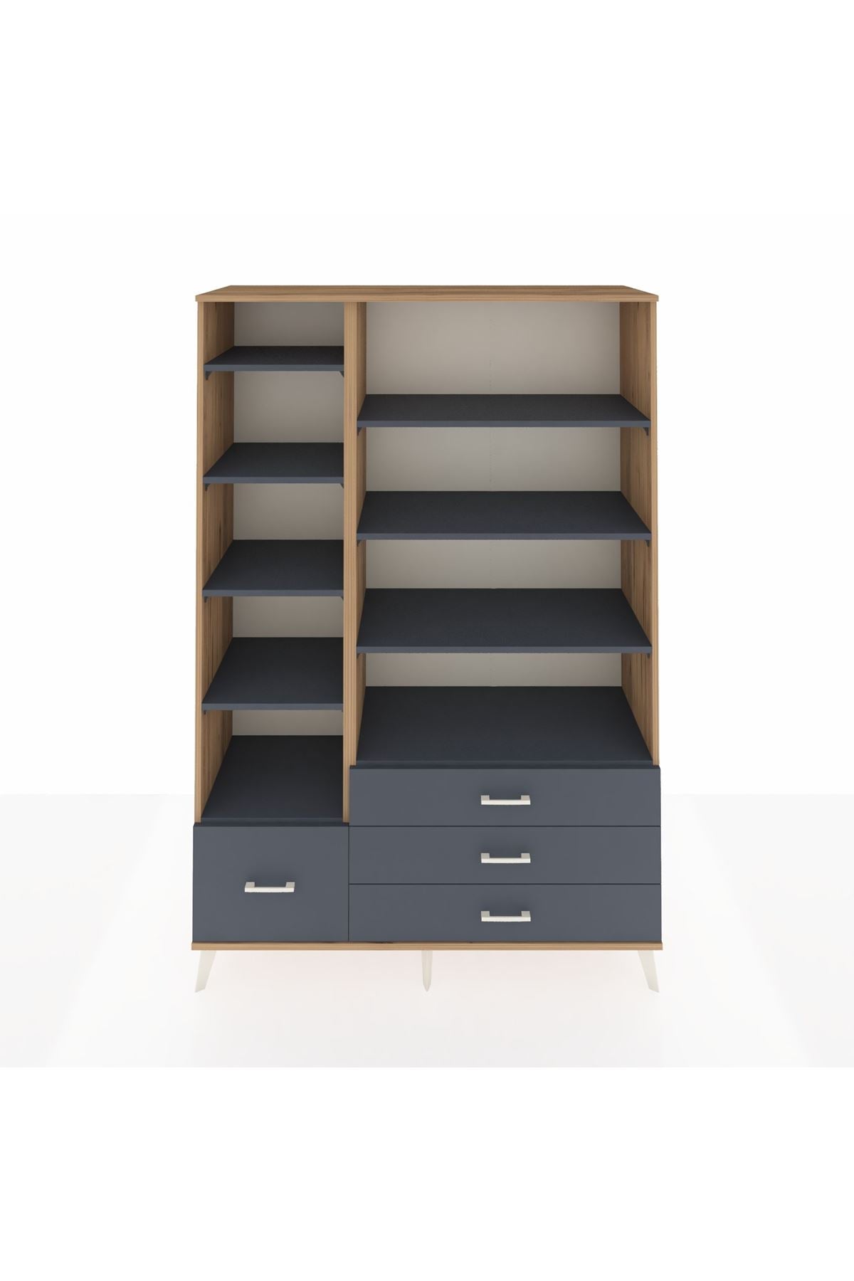 Hyperion Dolap 9 Raflı 4 Çekmeceli  132x44x195 Çam-Antrasit/Antrasit