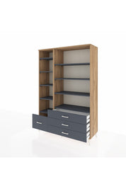 Hyperion Dolap 9 Raflı 4 Çekmeceli  132x44x195 Çam-Antrasit/Antrasit