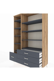Hyperion Dolap 9 Raflı 4 Çekmeceli  132x44x195 Çam-Antrasit/Antrasit