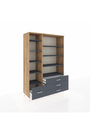 Hyperion Dolap 9 Raflı 4 Çekmeceli  132x44x195 Çam-Antrasit/Antrasit