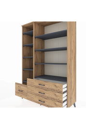 Hyperion Dolap 9 Raflı 4 Çekmeceli  132x44x195 Çam-Antrasit/Çam