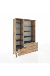 Hyperion Dolap 9 Raflı 4 Çekmeceli  132x44x195 Çam-Antrasit/Çam