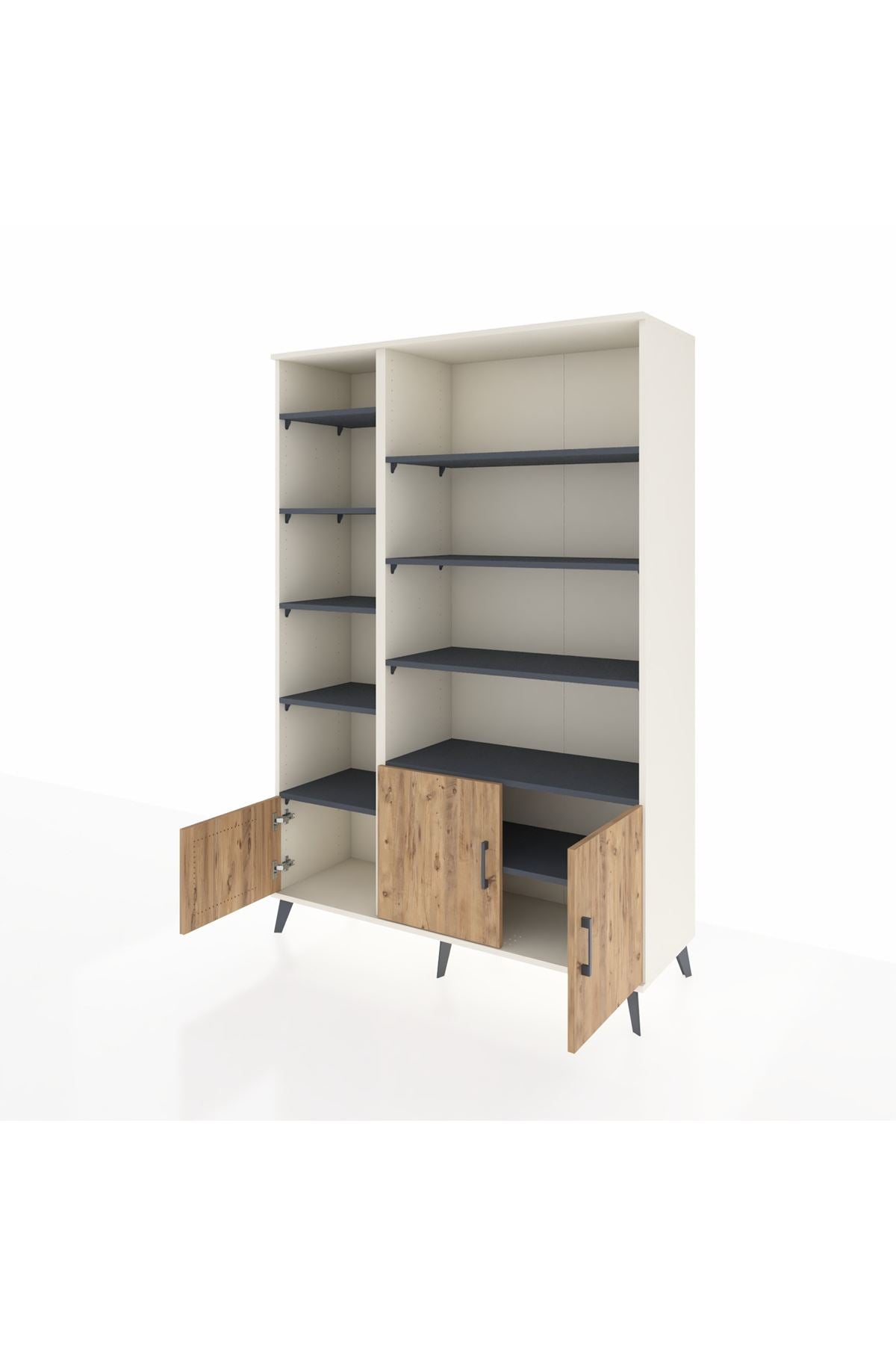 Hyperion Dolap 10 Raflı 3 Kapaklı 132x44x195 Aytaşı-Çam/Antrasit