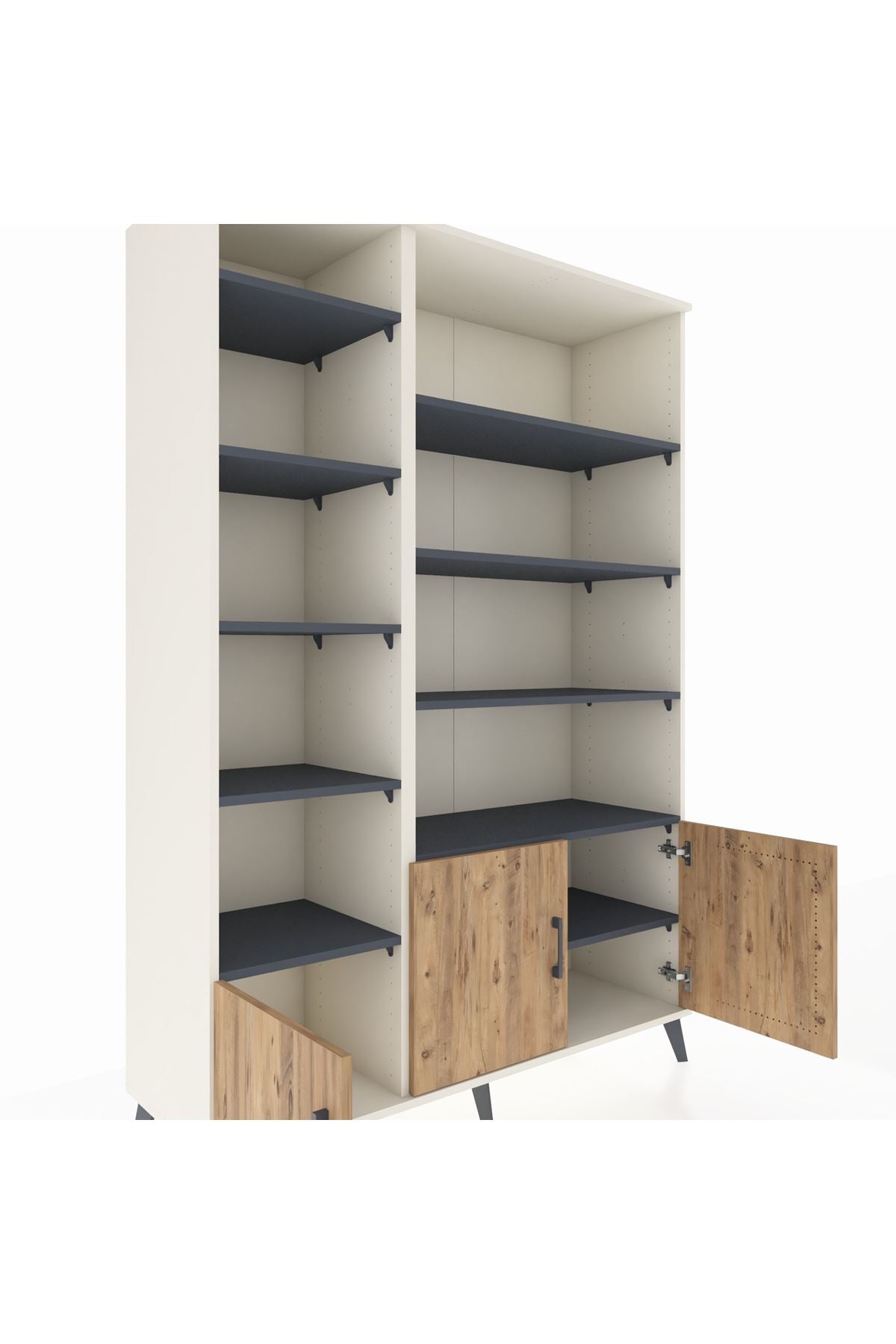 Hyperion Dolap 10 Raflı 3 Kapaklı 132x44x195 Aytaşı-Çam/Antrasit