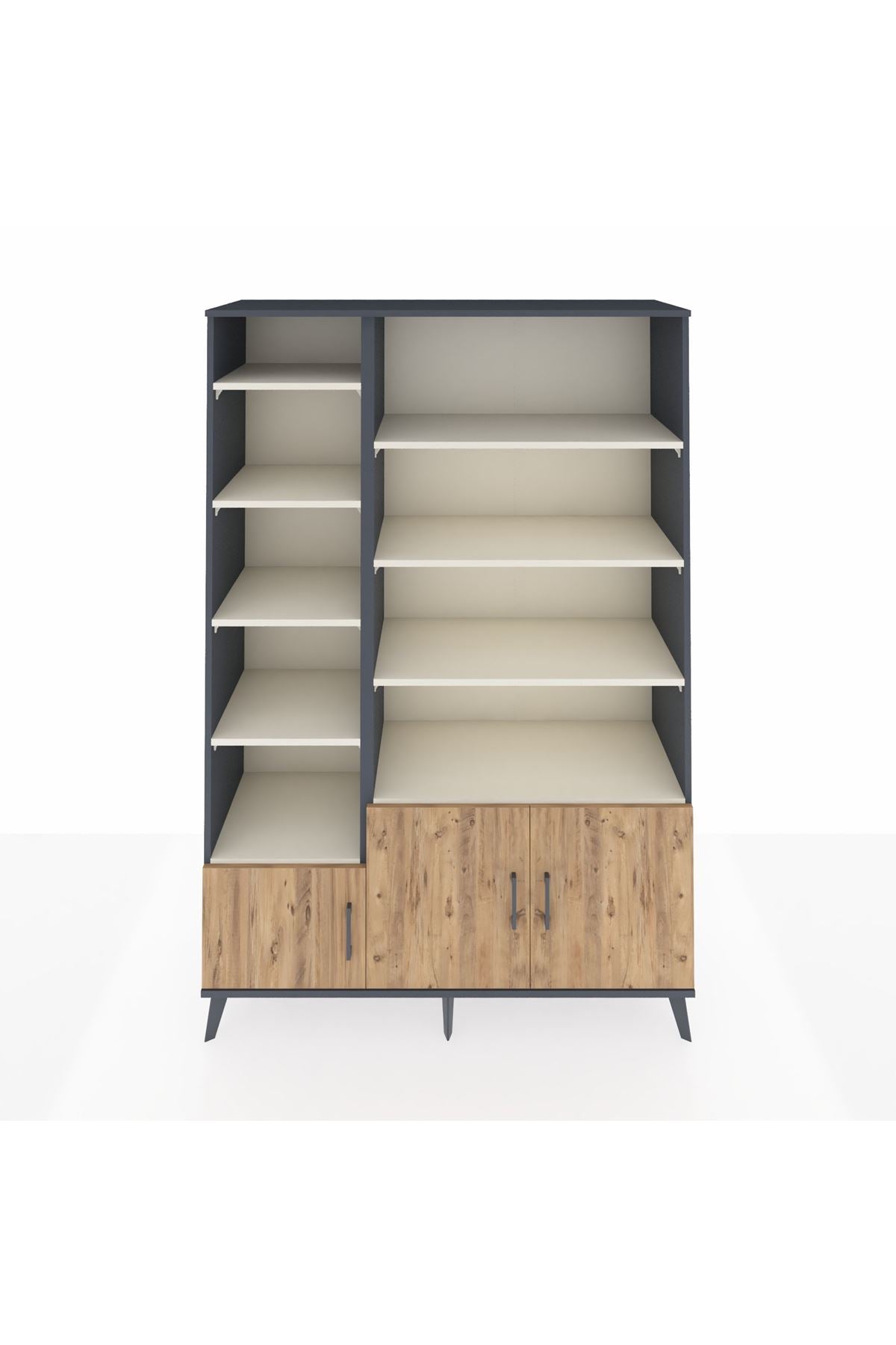 Hyperion Dolap 10 Raflı 3 Kapaklı 132x44x195 Antrasit-Çam/Aytaşı