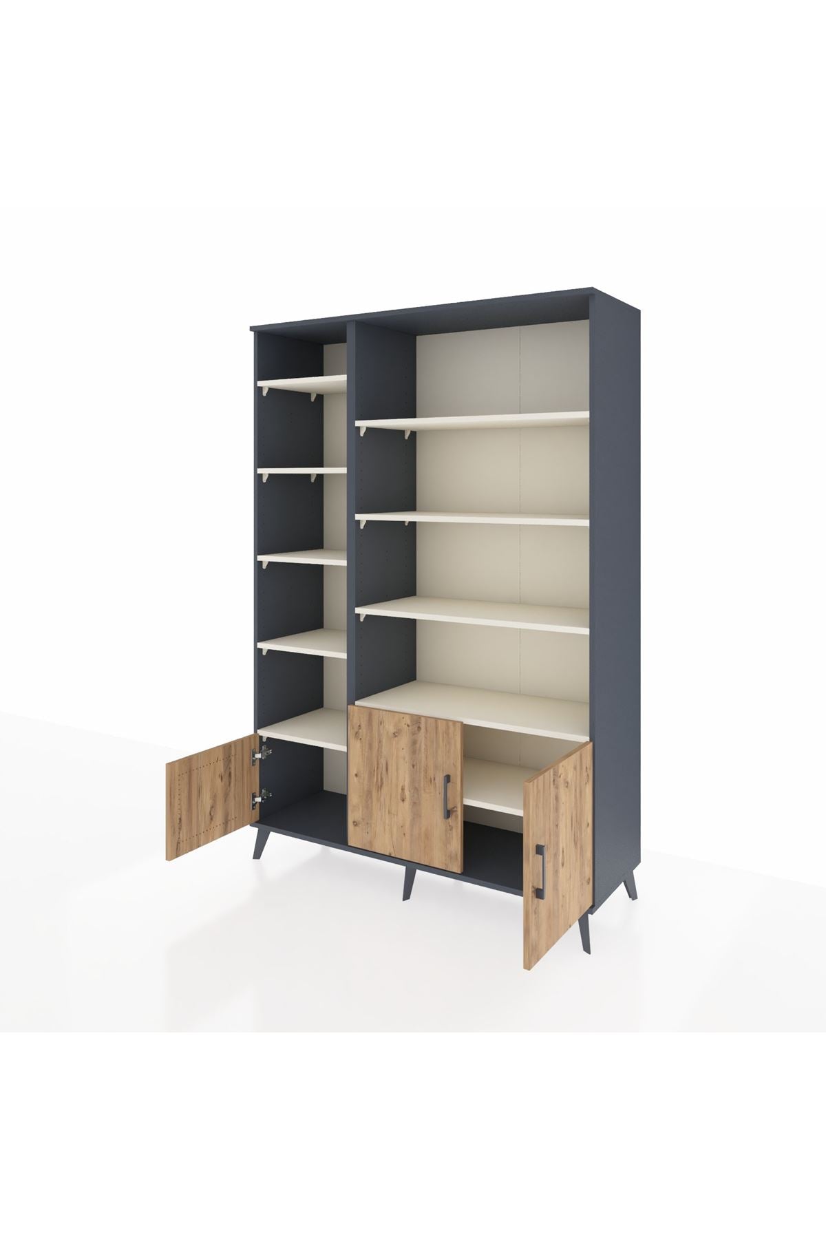 Hyperion Dolap 10 Raflı 3 Kapaklı 132x44x195 Antrasit-Çam/Aytaşı