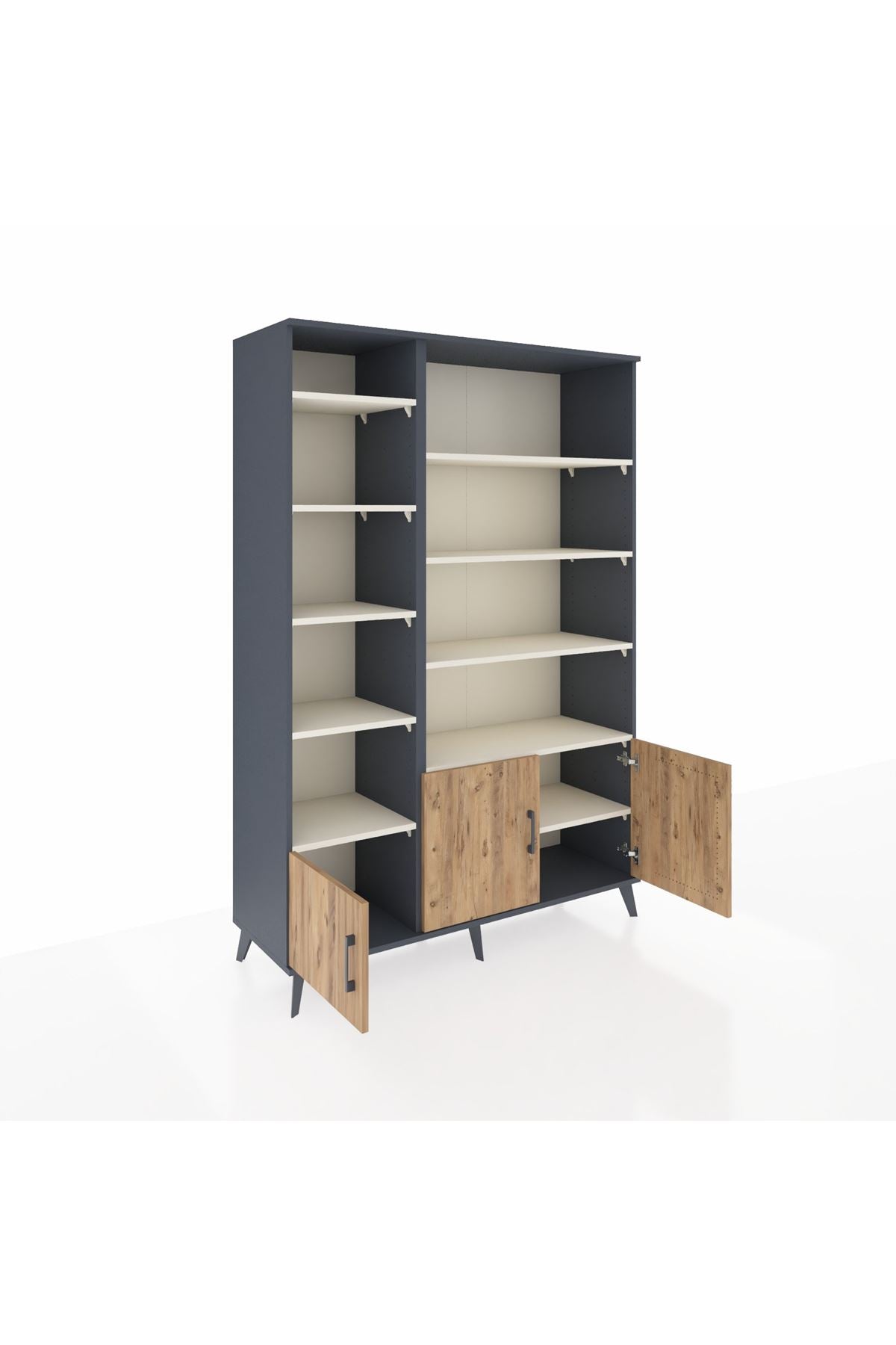 Hyperion Dolap 10 Raflı 3 Kapaklı 132x44x195 Antrasit-Çam/Aytaşı