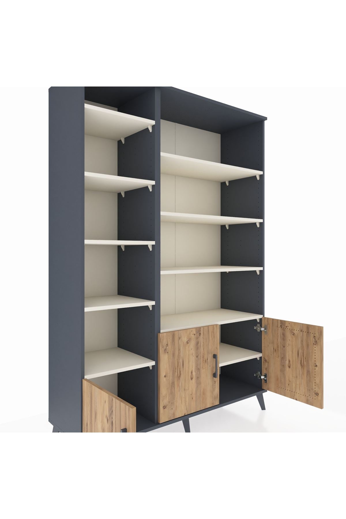 Hyperion Dolap 10 Raflı 3 Kapaklı 132x44x195 Antrasit-Çam/Aytaşı