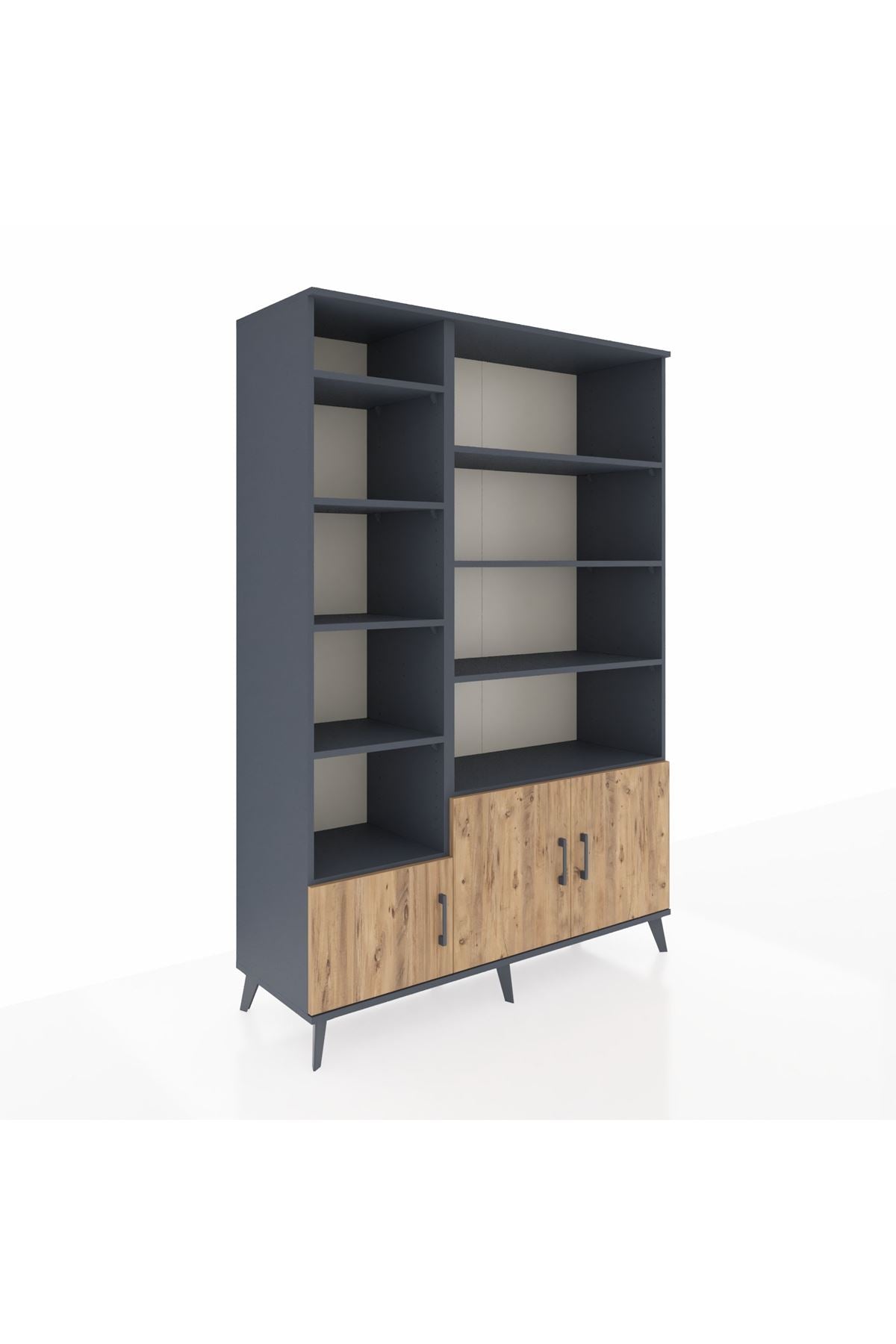 Hyperion Dolap 10 Raflı 3 Kapaklı 132x44x195 Antrasit-Çam/Antrasit