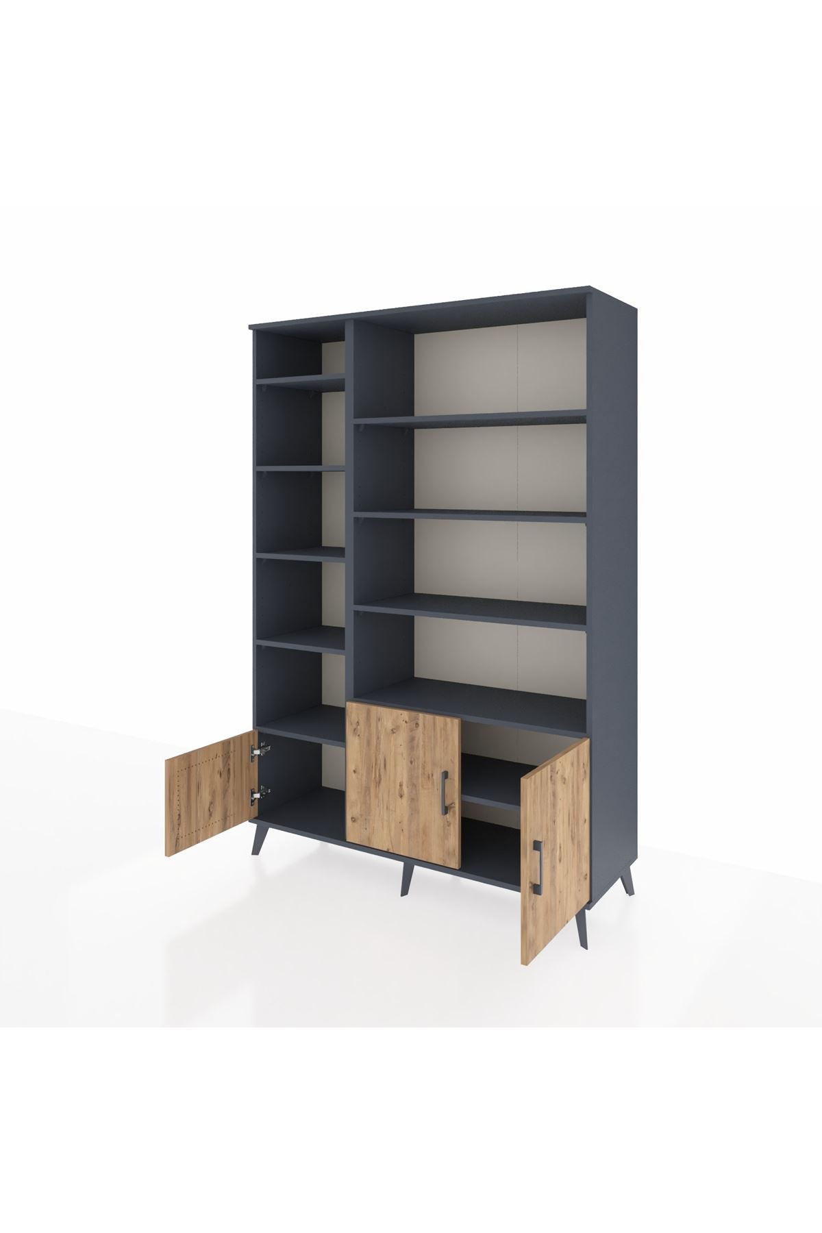 Hyperion Dolap 10 Raflı 3 Kapaklı 132x44x195 Antrasit-Çam/Antrasit