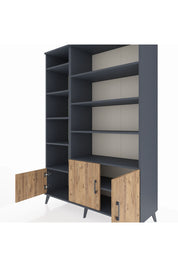 Hyperion Dolap 10 Raflı 3 Kapaklı 132x44x195 Antrasit-Çam/Antrasit