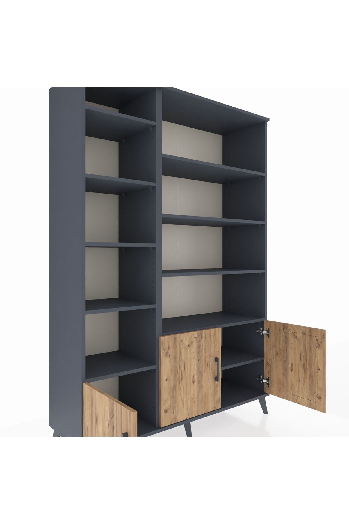 Hyperion Dolap 10 Raflı 3 Kapaklı 132x44x195 Antrasit-Çam/Antrasit