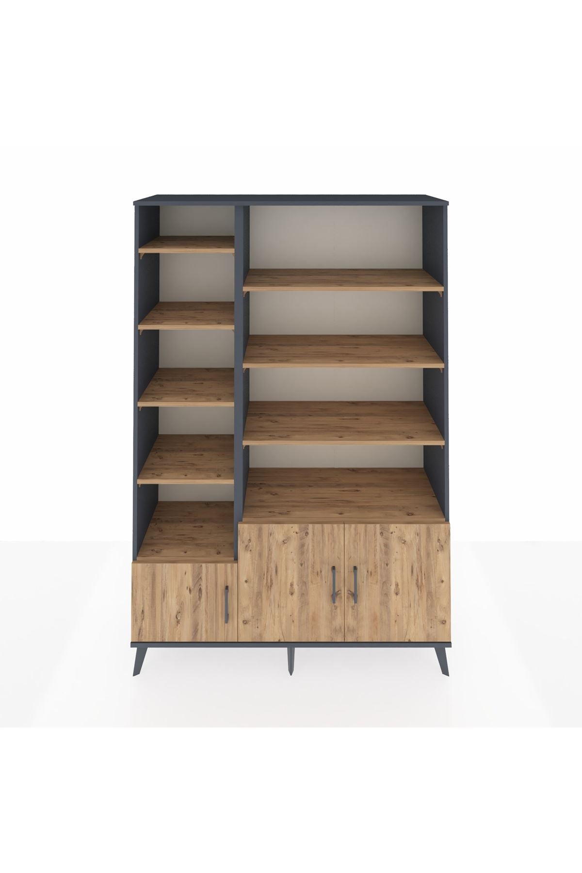 Hyperion Dolap 10 Raflı 3 Kapaklı 132x44x195 Antrasit-Çam/Çam