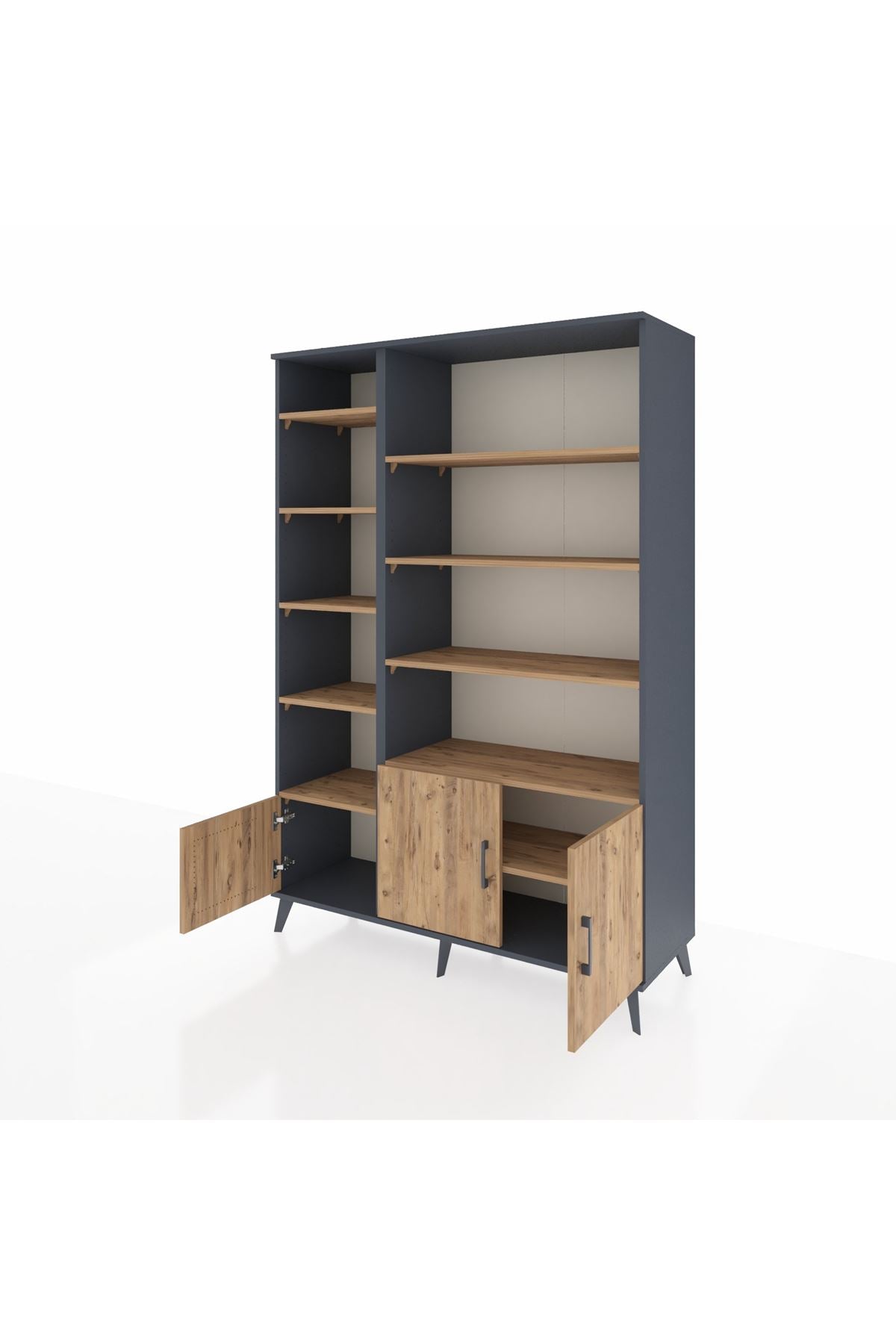 Hyperion Dolap 10 Raflı 3 Kapaklı 132x44x195 Antrasit-Çam/Çam