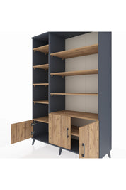 Hyperion Dolap 10 Raflı 3 Kapaklı 132x44x195 Antrasit-Çam/Çam