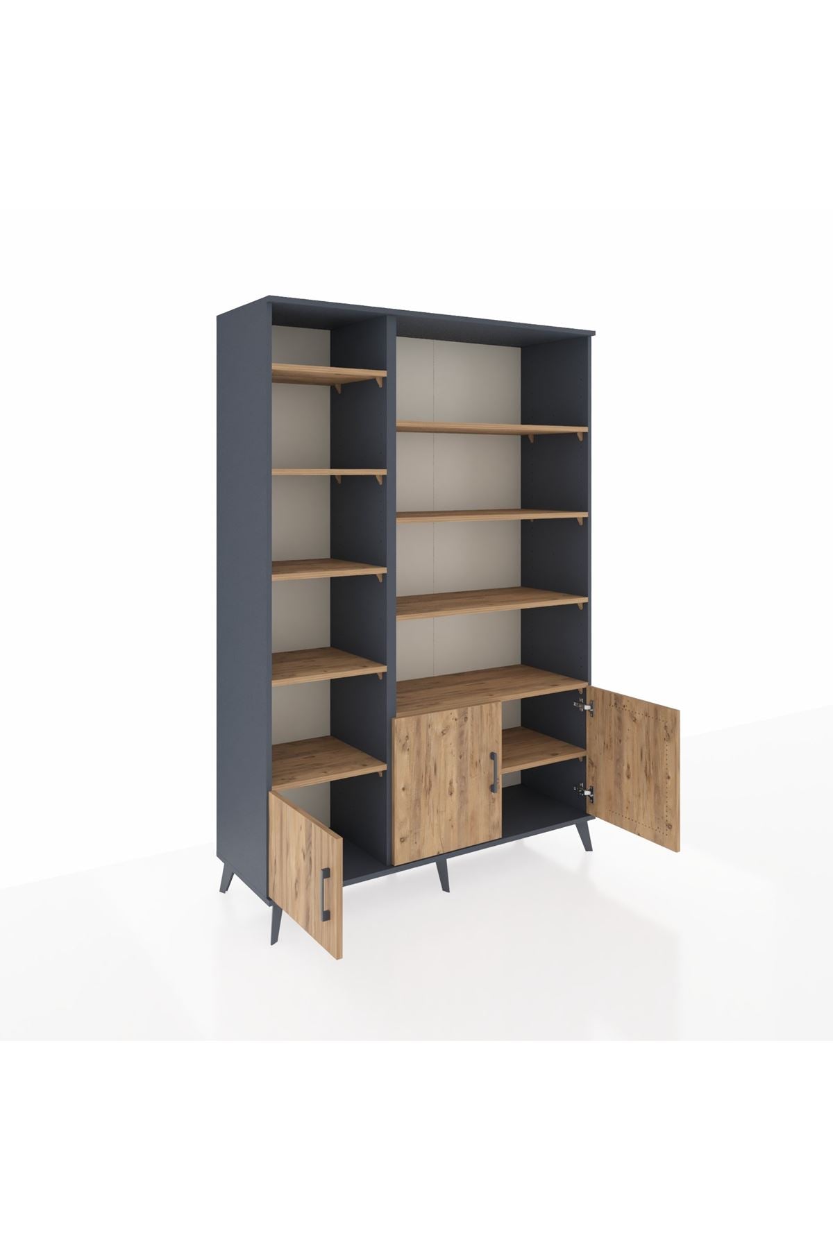 Hyperion Dolap 10 Raflı 3 Kapaklı 132x44x195 Antrasit-Çam/Çam