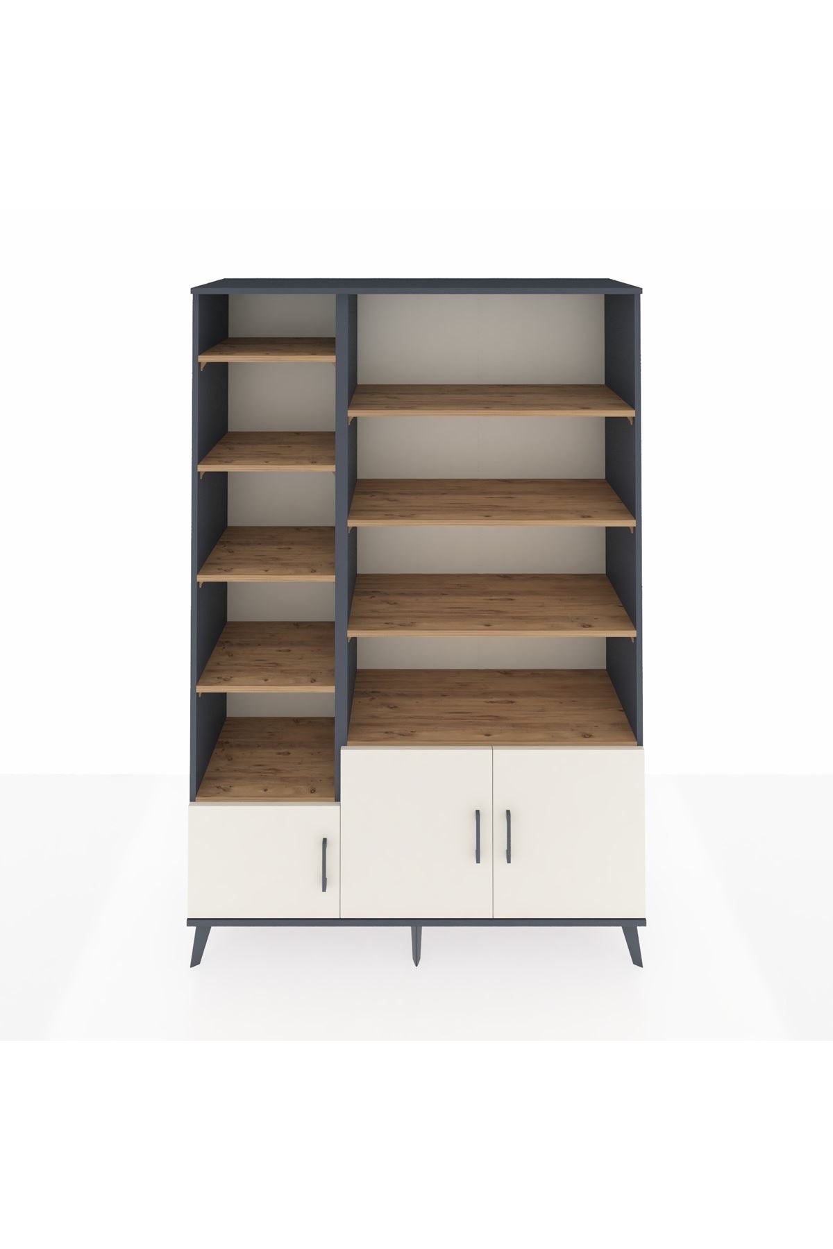 Hyperion Dolap 10 Raflı 3 Kapaklı 132x44x195 Antrasit-Aytaşı/Çam