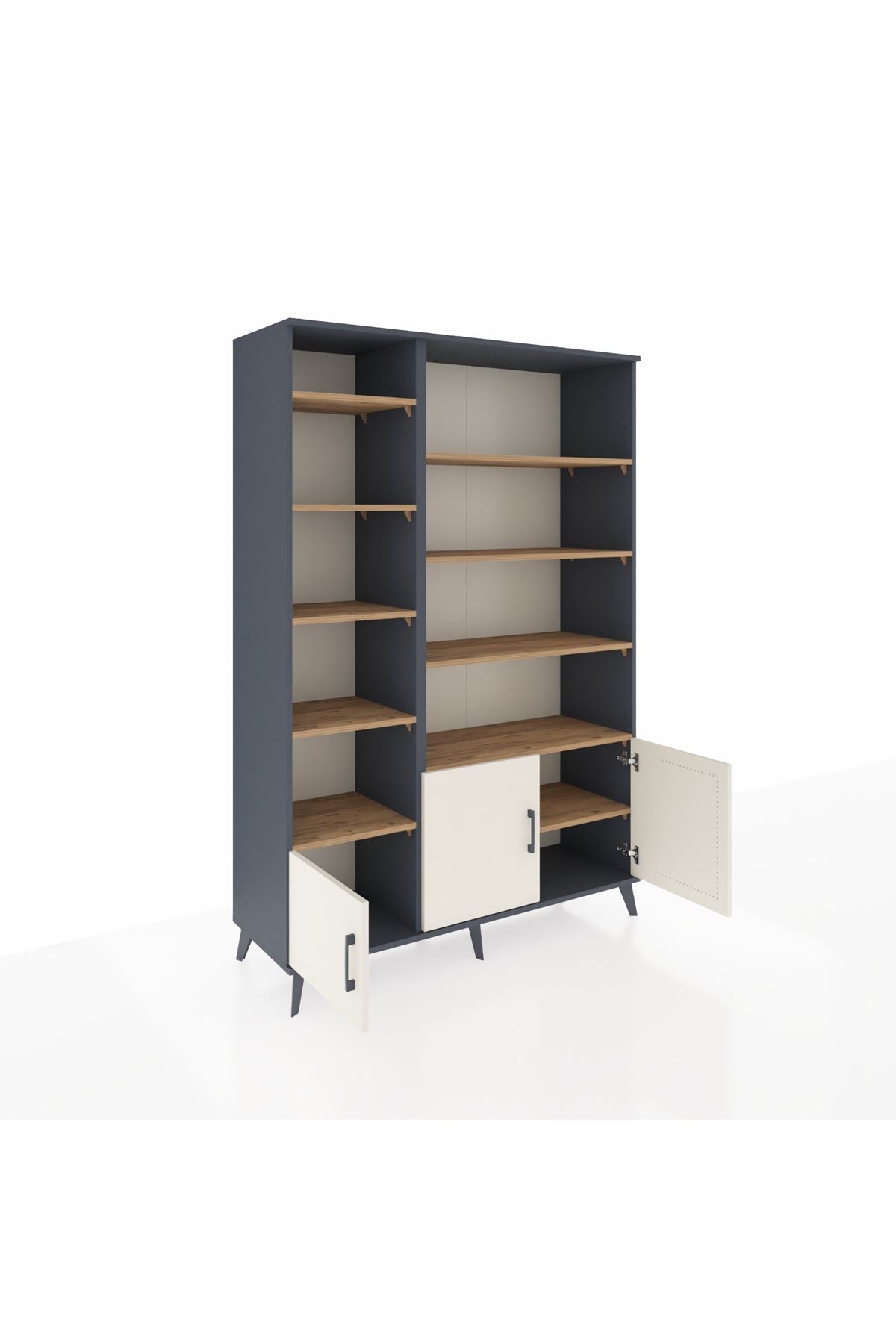 Hyperion Dolap 10 Raflı 3 Kapaklı 132x44x195 Antrasit-Aytaşı/Çam