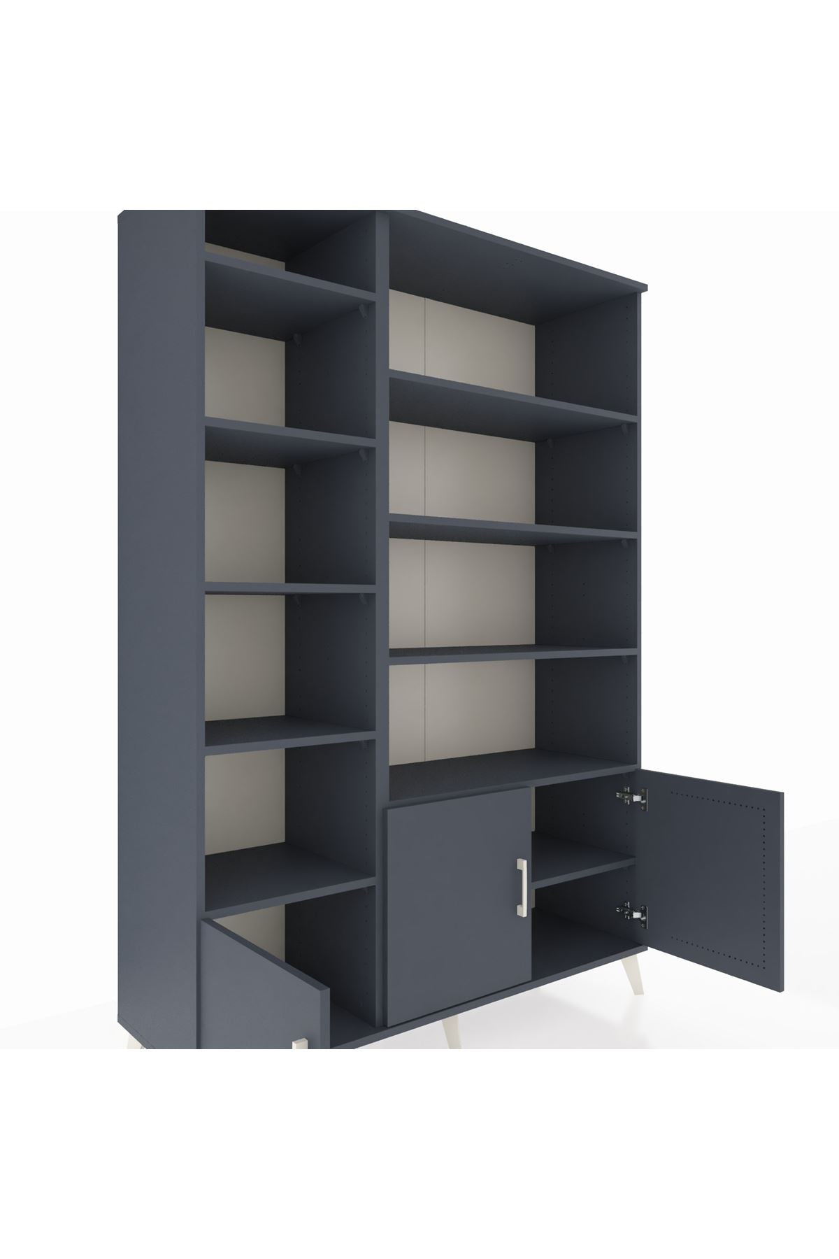 Hyperion Dolap 10 Raflı 3 Kapaklı 132x44x195 Antrasit-Antrasit/Antrasit