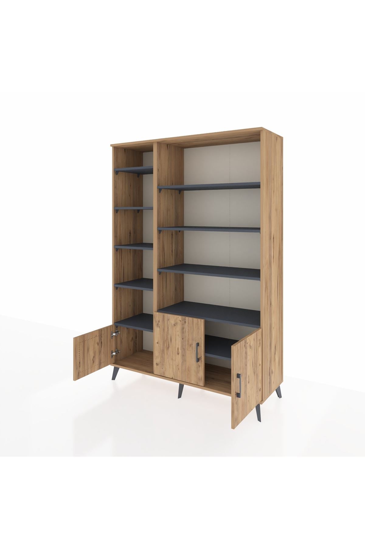 Hyperion Dolap 10 Raflı 3 Kapaklı 132x44x195 Çam-Çam/Antrasit