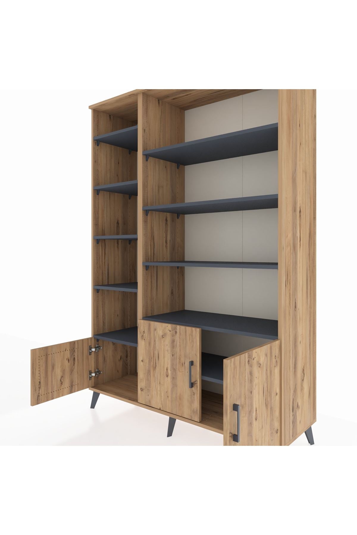 Hyperion Dolap 10 Raflı 3 Kapaklı 132x44x195 Çam-Çam/Antrasit